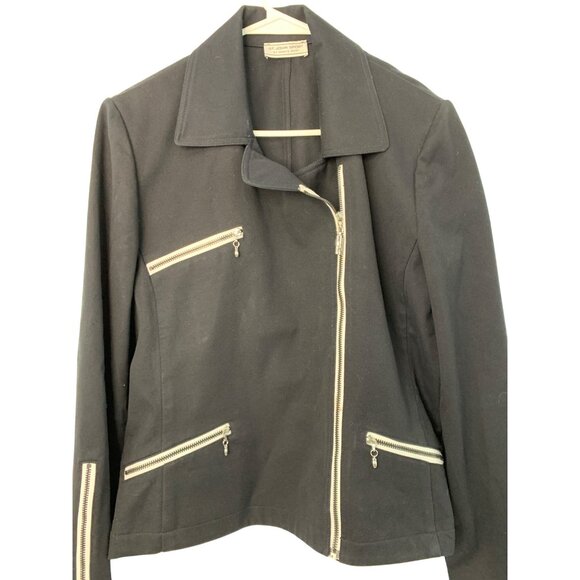 VTG M/L EUC St. John Sport Marie Gray Black Twill Jacket Asym Zip Stretch 8101 - Picture 12 of 13